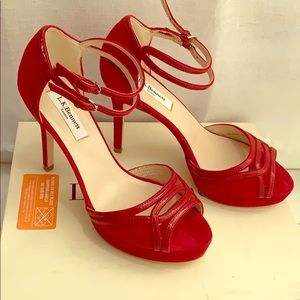 L.K. Bennett Red suede double ankle strap heels